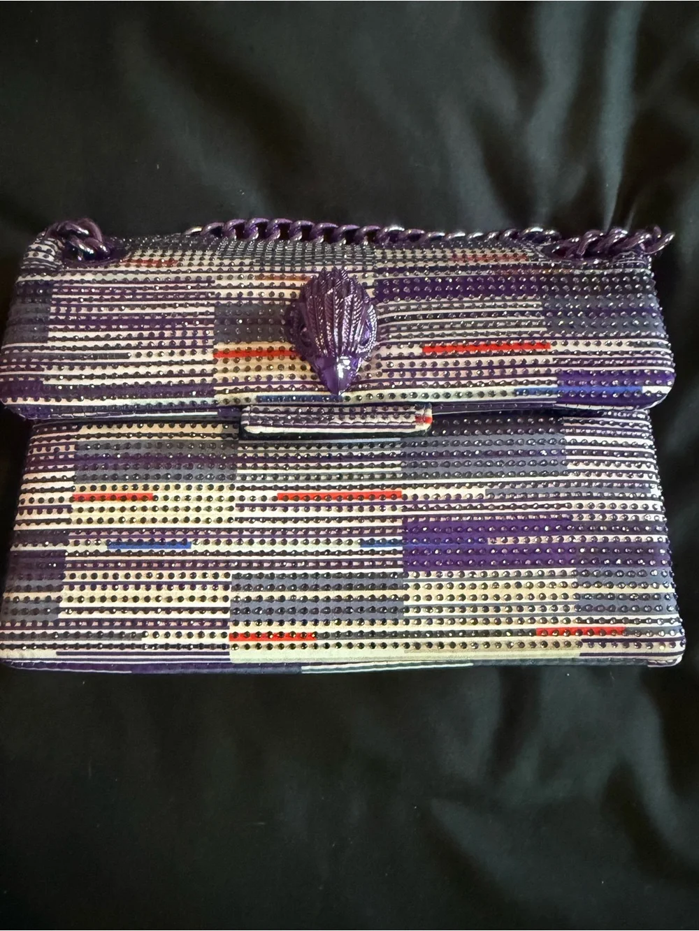 Purple Beaded Chain Shoulder Bag - Women